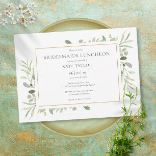 Invitation Élégante verdure feuillage doré pour les déjeuners