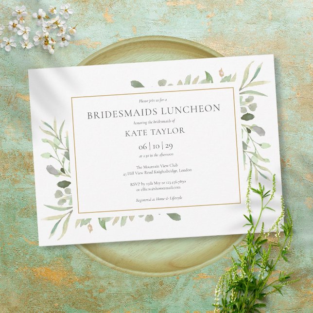 Invitation Élégante verdure feuillage doré pour les déjeuners (Créateur téléchargé)