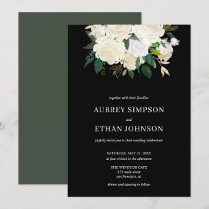 Invitation Élégante verdure Fleurs blanches Mariage botanique