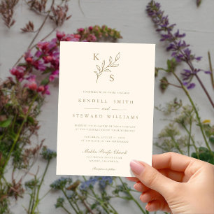 Invitation Élégante verdure Floral Mariage Logo Monogramme