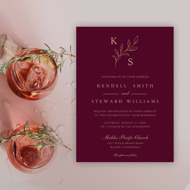 Invitation Élégante verdure Floral Mariage Logo Monogramme (Créateur téléchargé)