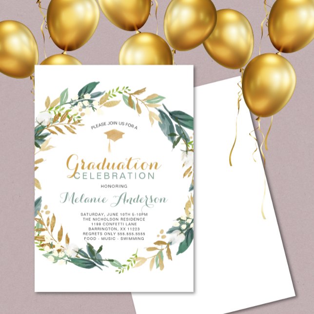 Invitation Élégante verdure Gold Wreath Graduation Party (Créateur téléchargé)