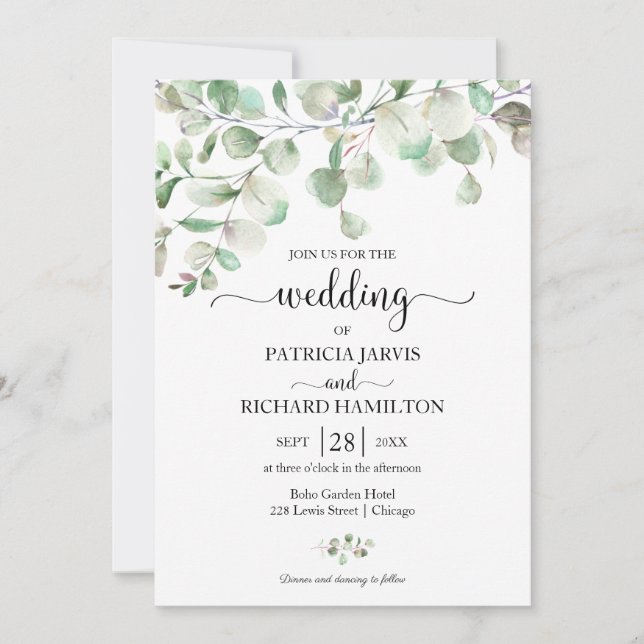 Invitation Élégante verdure mariage eucalyptus  (Devant)