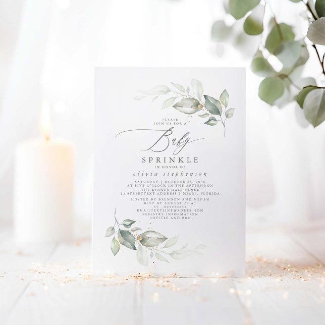 Invitation Elégante verdure mignonne Baby Sprinkle Baby showe (Greenery Baby Shower Invitations - Baby Sprinkle)