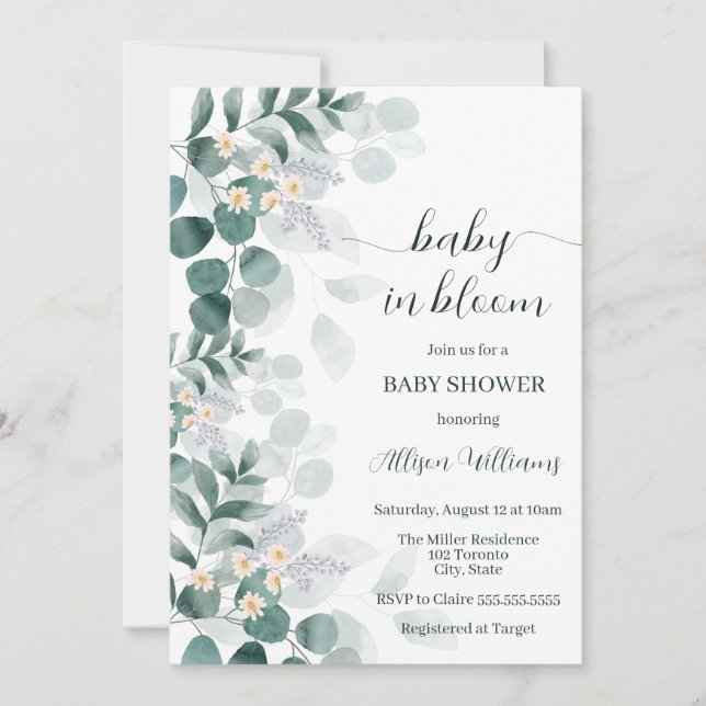 Invitation Élégante verdure moderne eucalyptus baby shower (Devant)