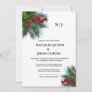 Invitation Élégante verdure Monogramme mariage de noël