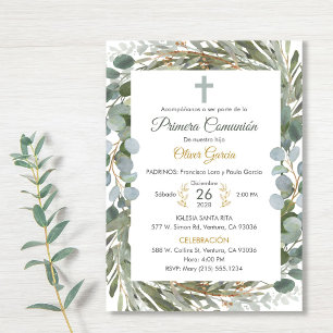 Invitation Elégante verdure Première communion en espagnol mi