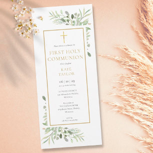 Invitation Élégante verdure Première Communion sainte