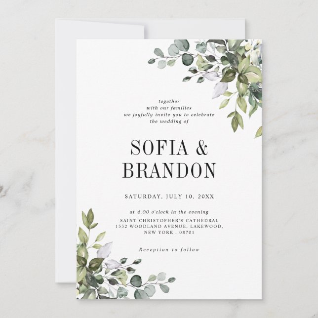 Invitation Élégante verdure rustique Pays Mariage botanique (Devant)
