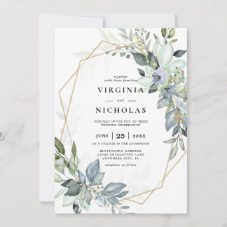 Invitation Élégante verdure verte et or mariage géométrique