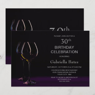 Invitation Elégante Verre à Vins 30e fête d'anniversaire