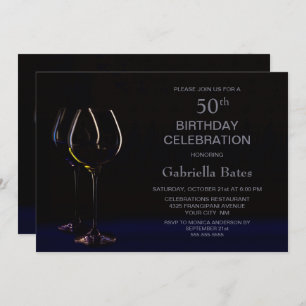 Invitation Élégante Verre à Vins 50e fête d'anniversaire