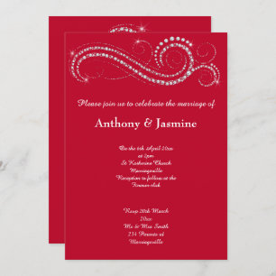 INVITATION ÉLÉGANTE VIBRANTE ROUGE DIAMOND SWIRL MARIAGE
