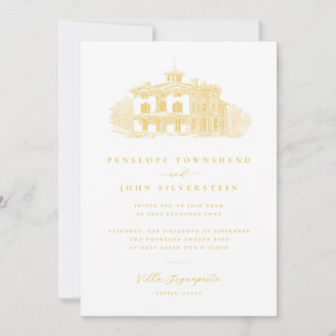 Invitation Élégante Villa Italien Vintage Mariage Or