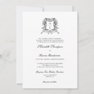 Invitation Elégante Vintage Crest Line Art Boho QR Code Photo