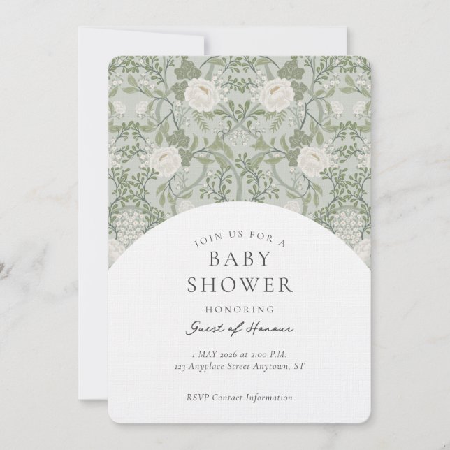 Invitation élégante vintage florale damassée pour  (Devant)