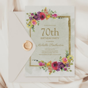 Invitation élégante vintage florale pour les 70 an