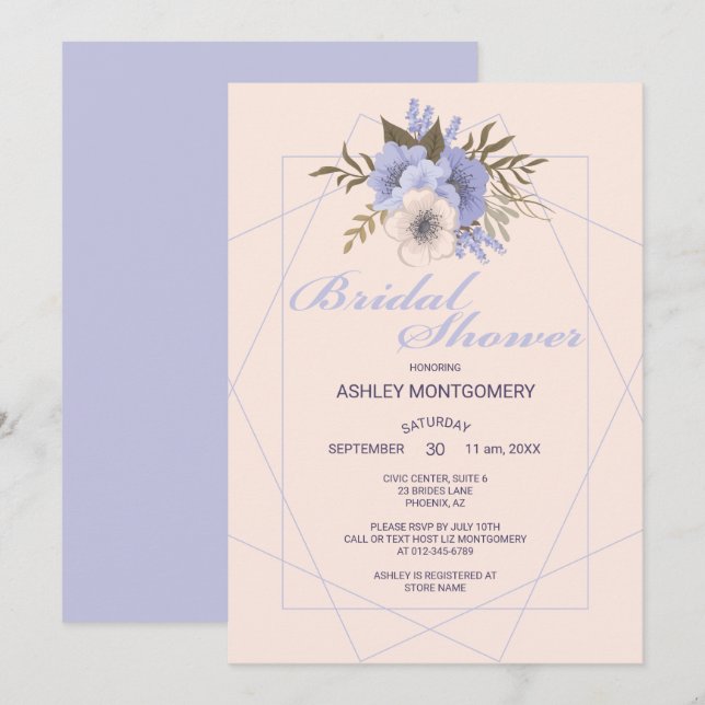 Invitation Élégante Violet cinq Roses pétales Fête des mariée (Devant / Derrière)