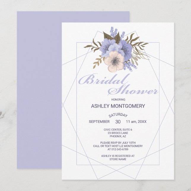 Invitation Élégante Violet cinq Roses pétales Fête des mariée (Devant / Derrière)