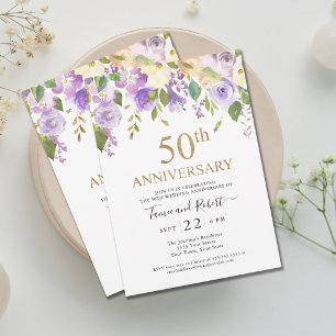 Invitation élégante violette et or pour les 50 ans