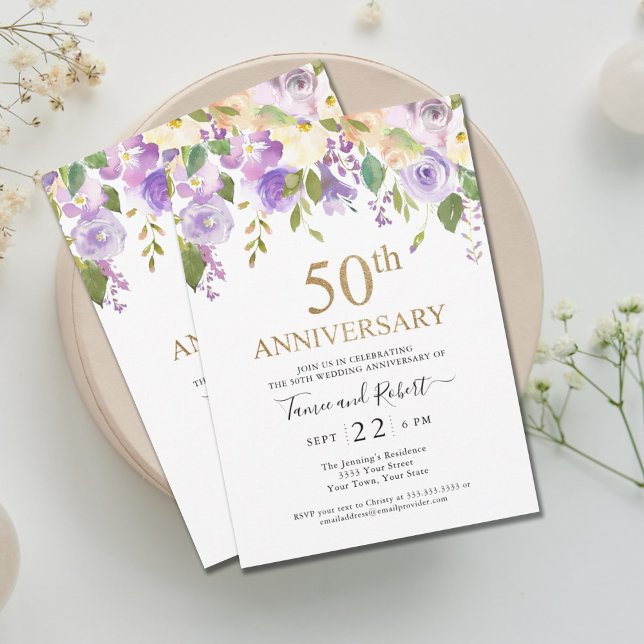 Invitation élégante violette et or pour les 50 ans (Créateur téléchargé)