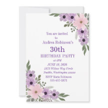 Invitation élégante violette florale pour 30e anni