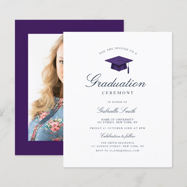 invitation élégante violette pour la cérémonie de  (Devant / Derrière)