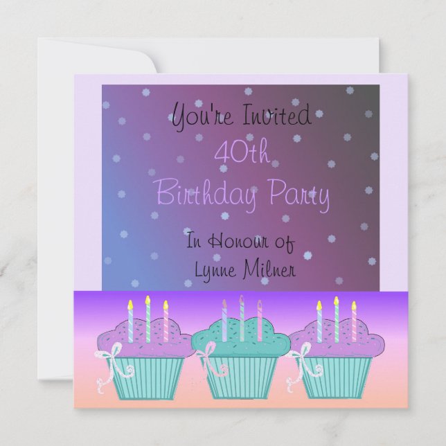 Invitation élégante violette pour les 40 ans (Devant)