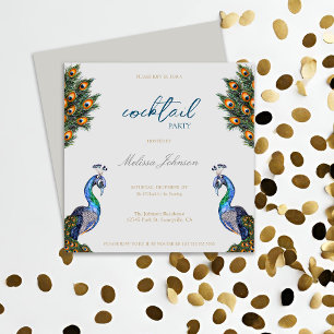 Invitation Elégante Watercolor Peacock Cocktail Party