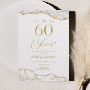 Invitation Elégante White Gold Agate 60e fête d'anniversaire