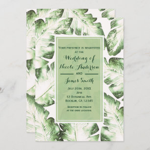 Invitation Elégante White Green Tropical Beach Feuille Mariag
