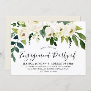 Invitation Elégante White Roses Modern Engagement Party