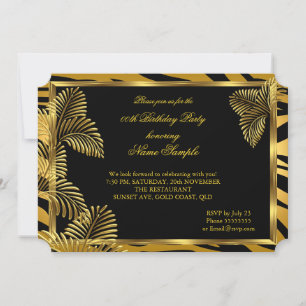 Invitation Elégante Zebra Black Gold Golden Palm Party