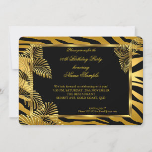 Invitation Elégante Zebra Black Gold Golden Palm Party