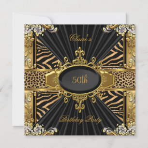 Invitation Elégante Zebra Gold Leopard 50e fête d'anniversair