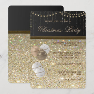 Invitation Élégantes boules de Noël, Glitterie,, Fête de Noël