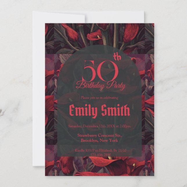 Invitation Élégantes Call Lilies Luxe 20e Anniversaire (Devant)
