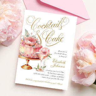 Invitation Élégantes Cocktails Roses et Gâteau Baby Shower