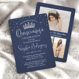 Invitation Élégantes étincelles Quinceañera 3 Photo Marine Bl