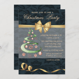 Invitation Élégantes Étoiles Arbre de Noël, Boules, Bow, Noël