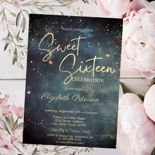 Invitation Élégantes Étoiles Modernes de la Galaxie Bleue pou