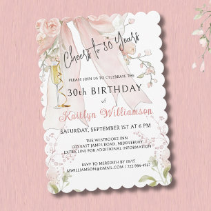 Invitation *Élégantes Félicitations pour 30 Ans Ruban Rose Fl