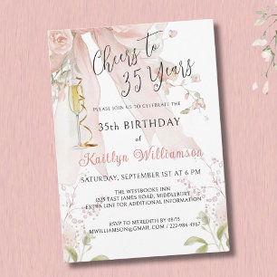 Invitation *Élégantes Félicitations pour 35 Ans Ruban Rose Fl