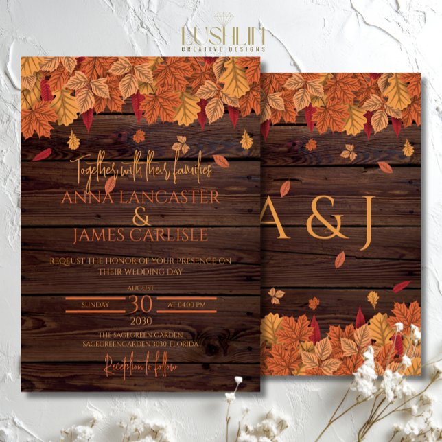 Invitation Élégantes feuilles d'automne Mariage rustique (Créateur téléchargé)