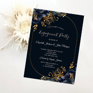 Invitation Élégantes Fleurs Bleu Marine pour les Fiançailles