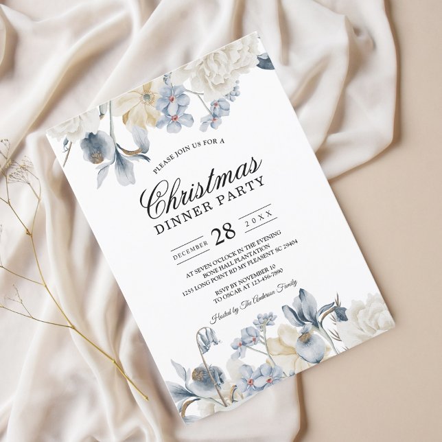 Invitation Élégantes fleurs bleues et blanches d'hiver (Créateur téléchargé)