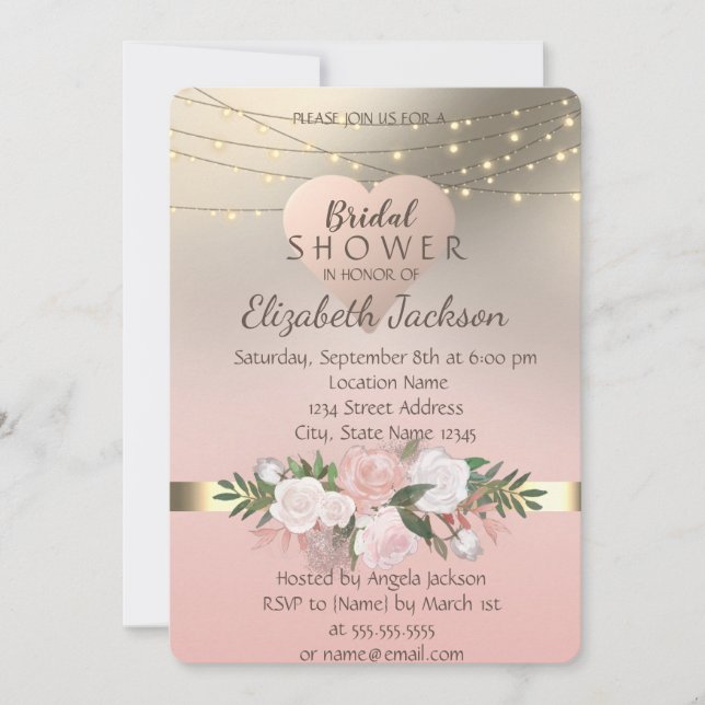 Invitation Élégantes,Fleurs Chic ,Cœur (Devant)