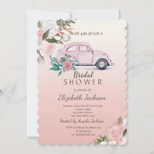 Invitation Élégantes fleurs chic roses pour voiture de mariag
