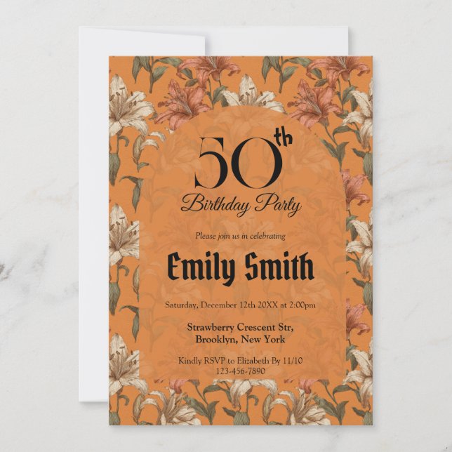 Invitation Élégantes fleurs de lys pour anniversaire (Devant)