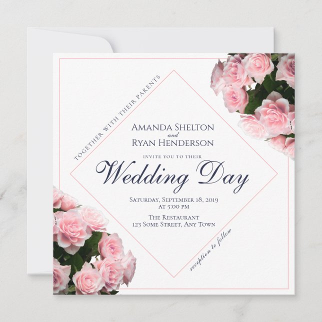 Invitation Élégantes Fleurs de Rose Rose Florale Mariage (Devant)